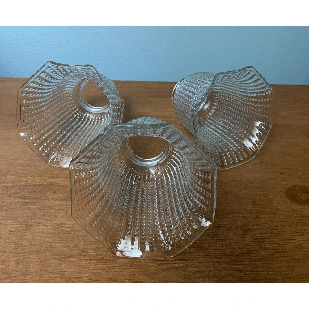 Clear Hobnail Bead Ribbed Glass Light Shade Ceiling Fan Octagon 2